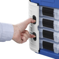 Peetz Angelkoffer Transportkoffer Kleinteilekoffer als Sitz aus Kunststoff blau grau
