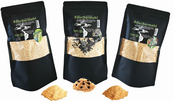Räuchermehl im Set Buche - Buche mit Wacholderbeeren - Kirsche je 500 g