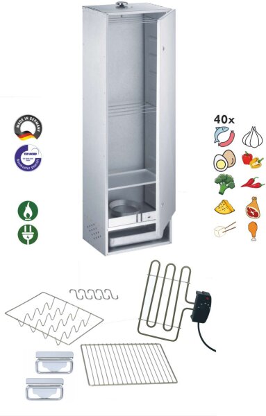 Peetz Räucherofen-Set 4 40 Fische aluminiertes Stahlblech 28 x 39 x 120 cm - GESCHENKSET -