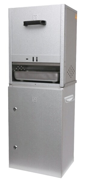 Peetz Unterschrank aluminiertes Stahlblech mit Tür einer Ablage und zwei Tragegriffen seitlich