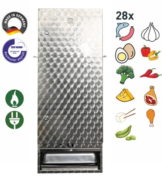 Peetz Räucherofen 28 Fische mit Tür Edelstahl rostfrei kreismarmoriert 28 x 39 x 100 cm