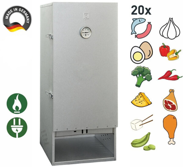 Peetz Räucherofen 20 Fische isoliert mit Tür aluminiertes Stahlblech 28 x 39 x 85 cm isoliert NEU